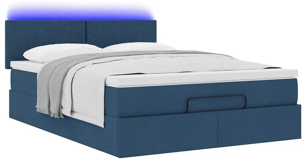Ottomán ágy matraccal & LED kék 140x190 cm szövet