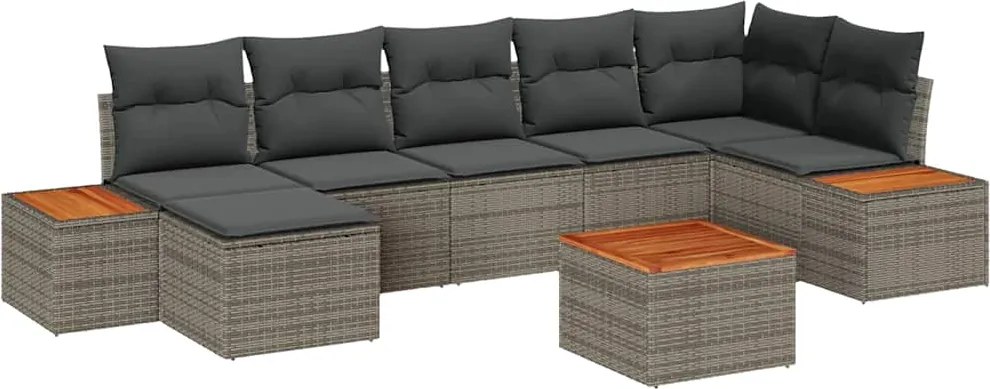 vidaXL Kerti Kanapé Szett párnával tárolóval 8 pcs Szürke Polyrattan