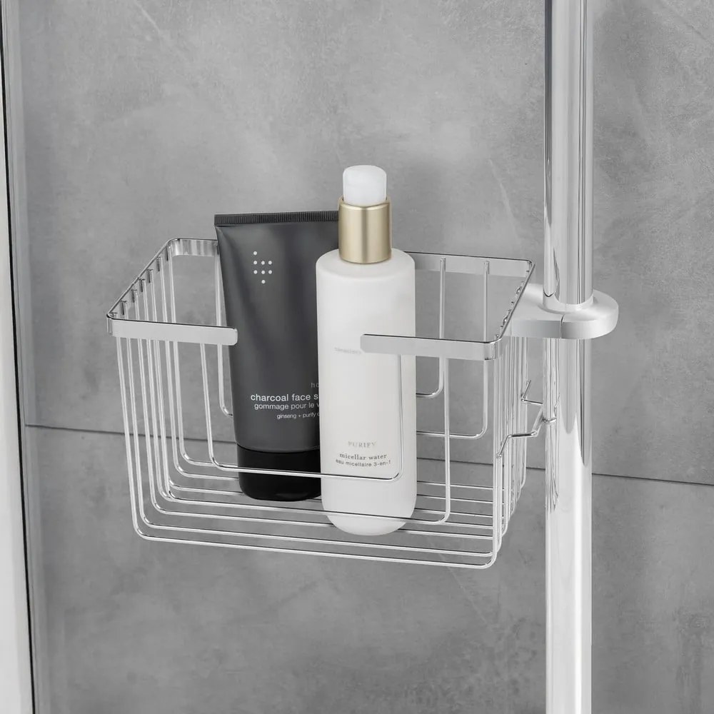 Fényes ezüstszínű öntapadós rozsdamentes acél fürdőszobai polc Valognes – Wenko