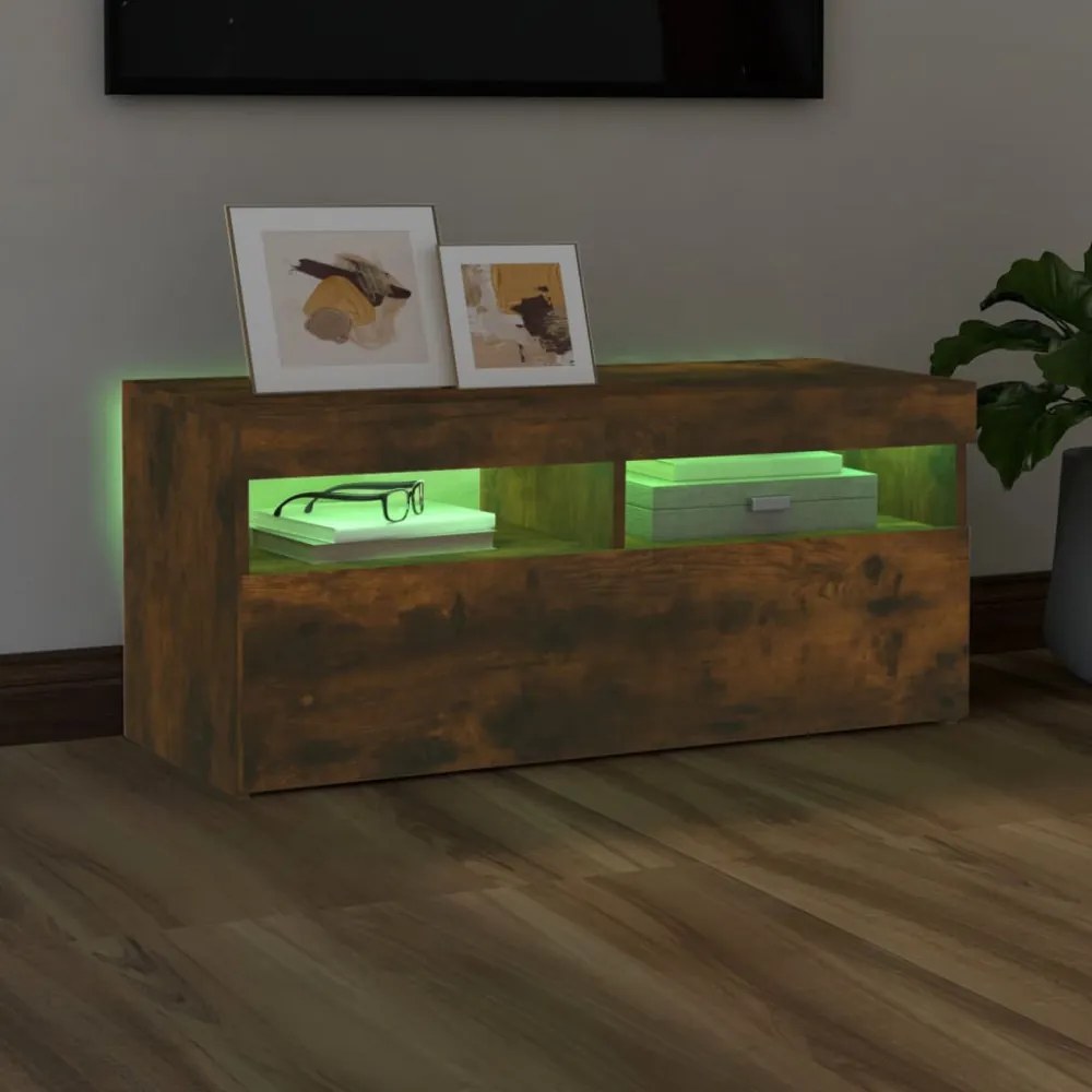 füstös tölgy színű TV-szekrény LED-ekkel 90 x 35 x 40 cm