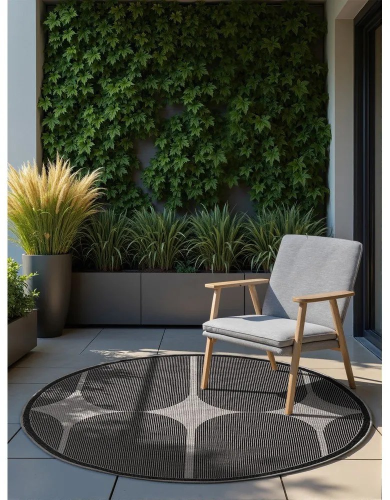 Fekete-fehér kerek kültéri-beltéri szőnyeg ø 160 cm Duet Bowen – NORTHRUGS