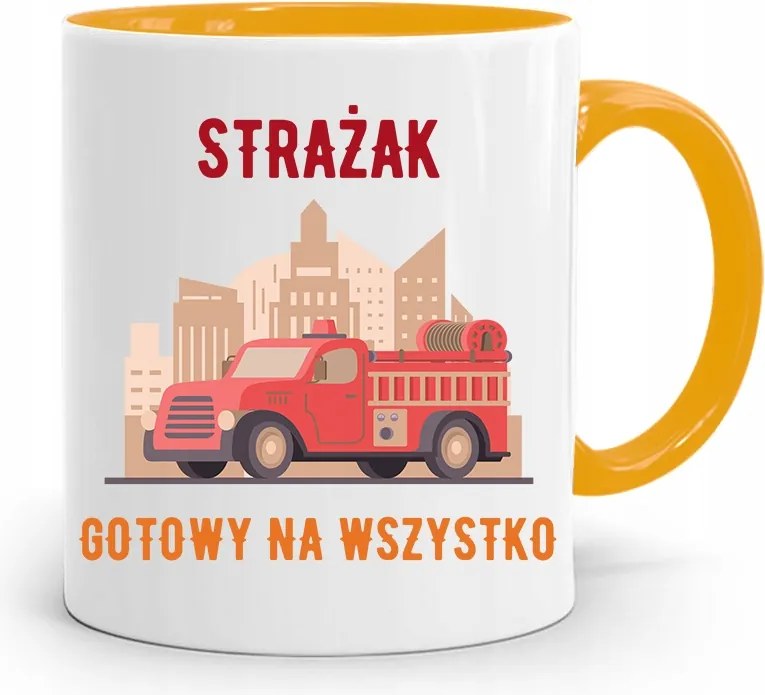 Sárga Bögre Tűzoltónak Tűzoltó Kész, fényképes nyomtatással