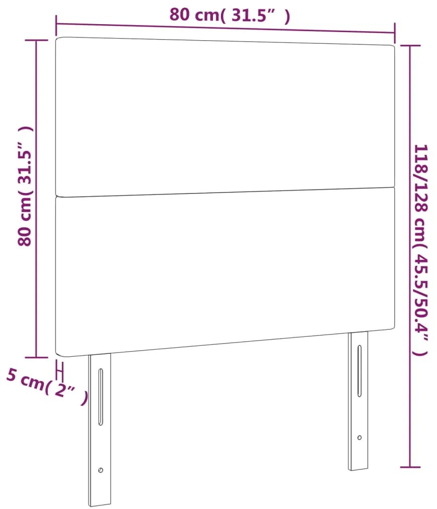 sötétszürke bársony LED-es fejtámla 80x5x118/128 cm