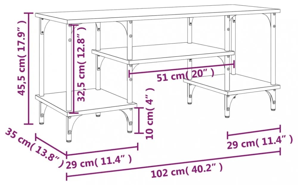fekete szerelt fa TV-szekrény 102x35x45,5 cm