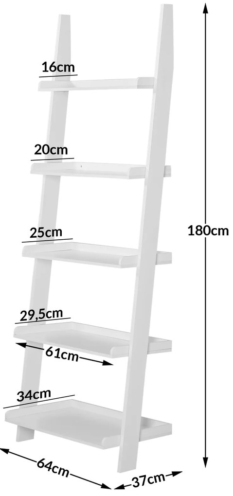 Casaria® Létralépcsős polc fehér - 180cm