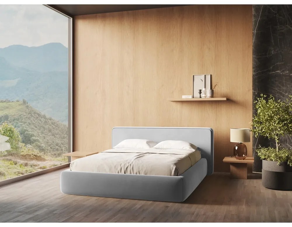 Szürke kárpitozott ágyneműtartós franciaágy ágyráccsal 180x200 cm Kiana – Makamii