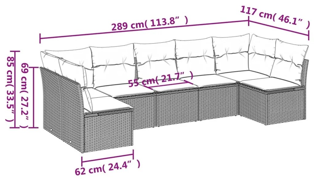 7 részes barna polyrattan kerti ülőgarnitúra párnákkal