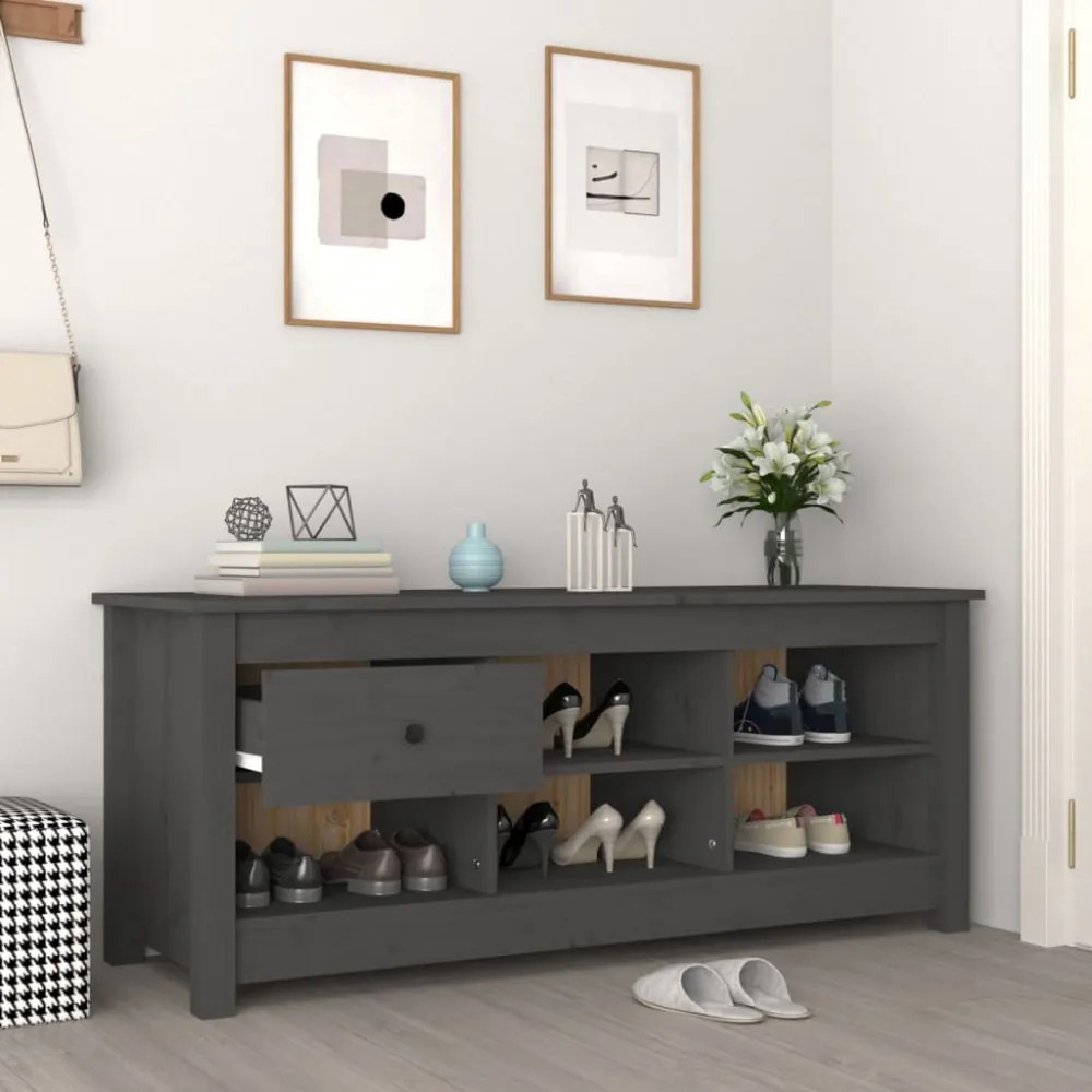 szürke tömör fenyőfa cipősszekrény 110 x 38 x 45,5 cm