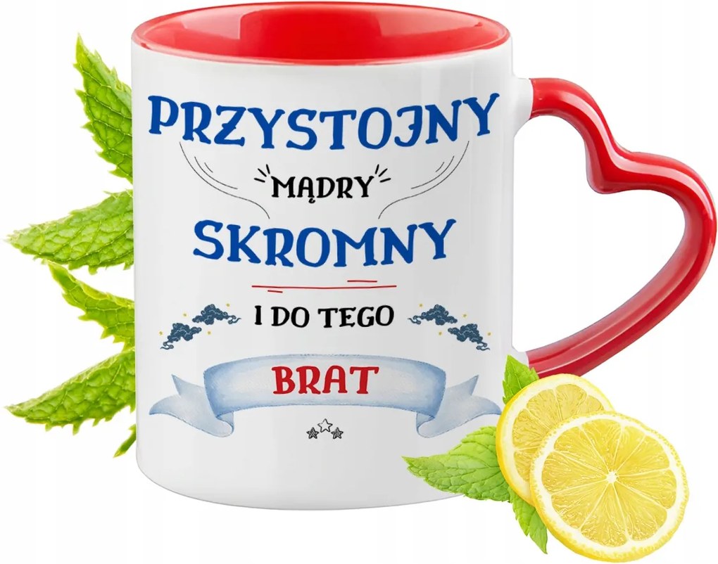 Testvérnek Piros Bögre Szív Alakú Füllel Ajándék Nyomtatott