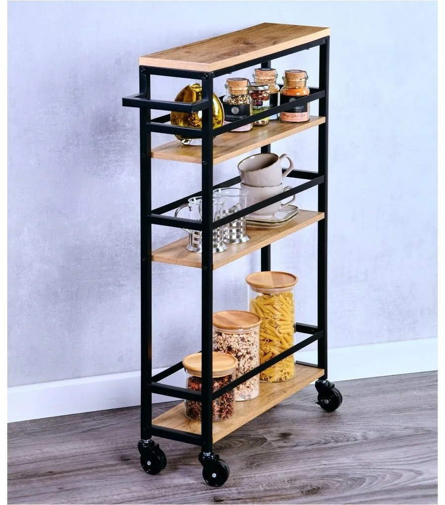 Kesper 27842 Szögletes polc kerekeken,bambusz/fém, 81 x 15 x 50 cm
