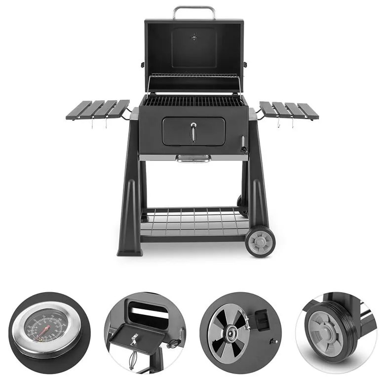 Bigfoot faszenes grillező, füstölő, BBQ grill, 55 x 40 cm, acél, fekete