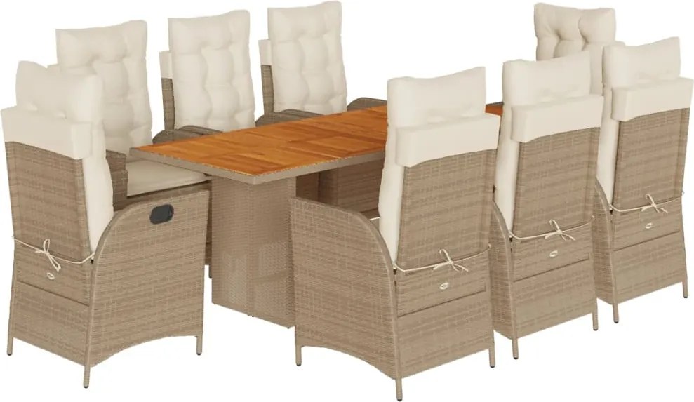 vidaXL 9 részes bézs polyrattan kerti étkezőgarnitúra párnákkal
