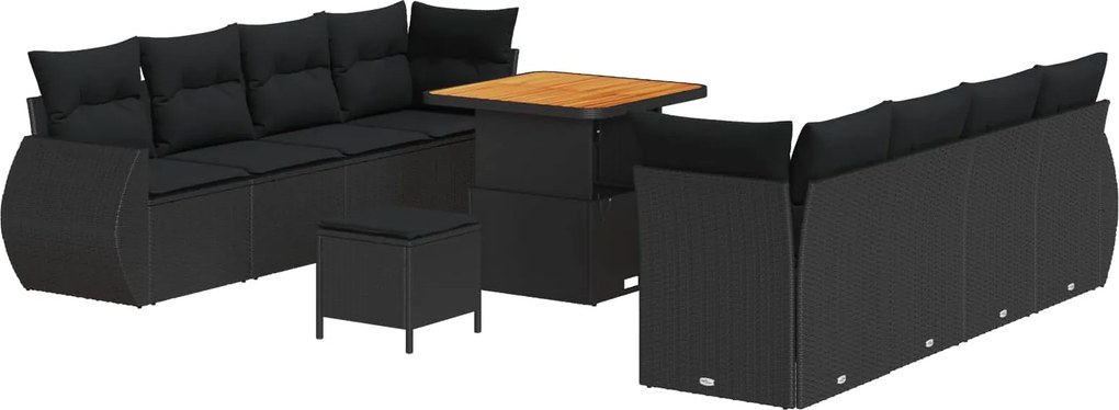 vidaXL Kerti Kanapé Szett párnával tárolóval 11 pcs Fekete polirattan