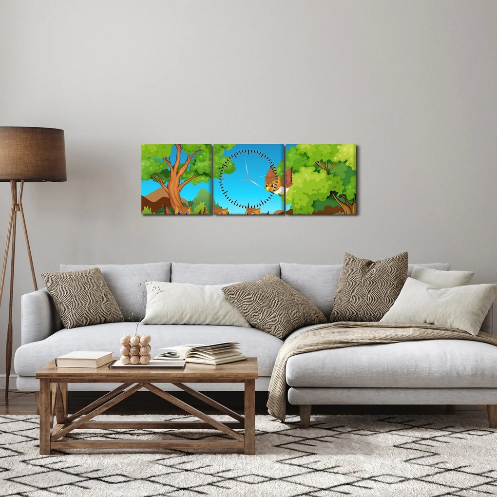 Kép - vidám baglyok (órával) (90x30 cm)