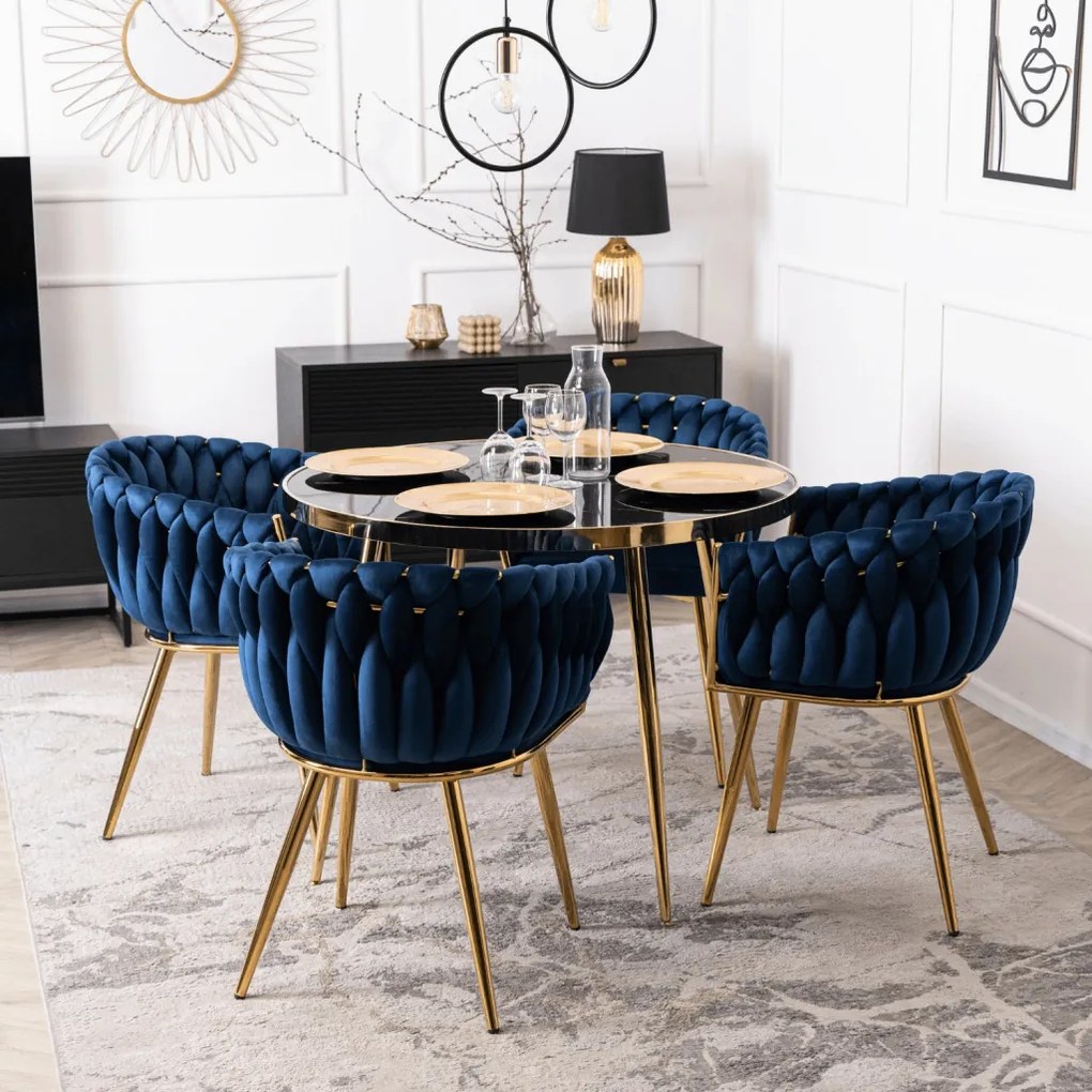 Krzesło CAPI Granatowe Plecione Welurowe