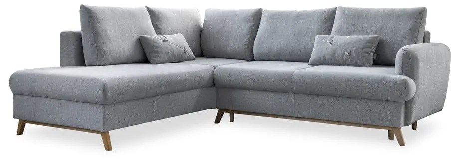 Világosszürke kinyitható-tárolóhelyes sarokkanapé (bal oldali-L alakú) Scandic Lagom – Miuform