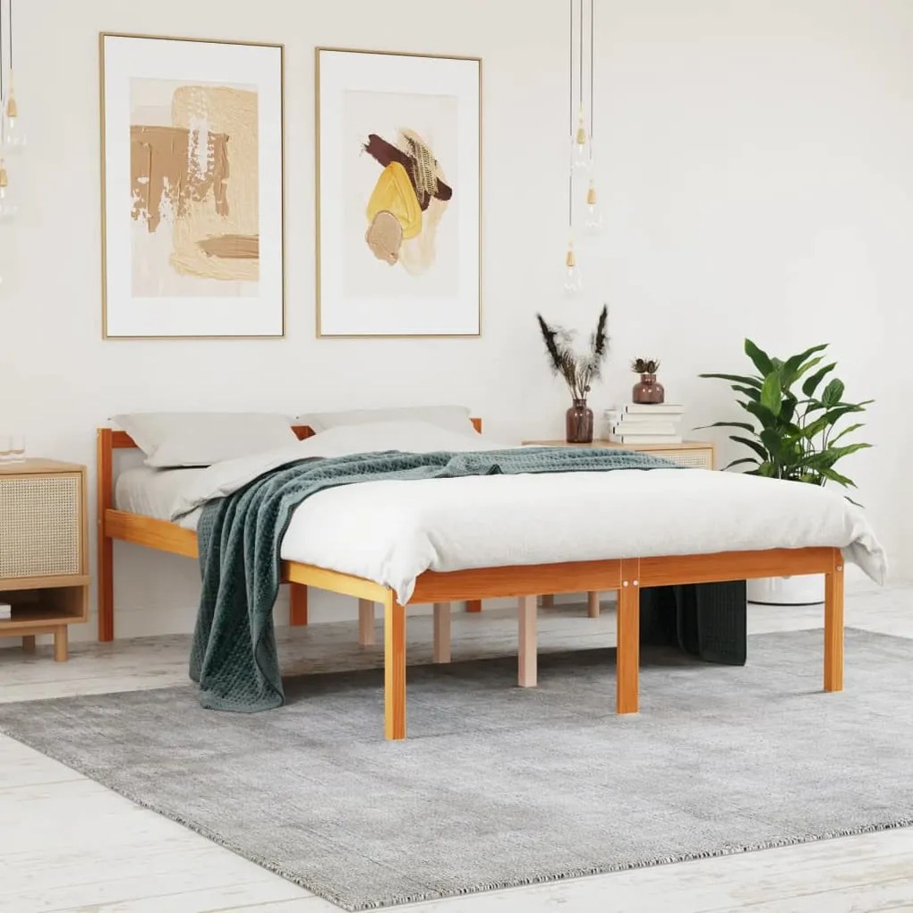 Viaszbarna tömör fenyőfa időseknek való ágy 140 x 200 cm