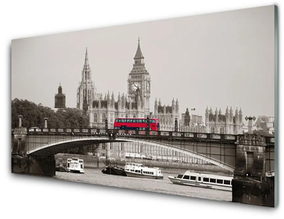 Modern üvegkép London Bridge, Big Ben 125x50 cm