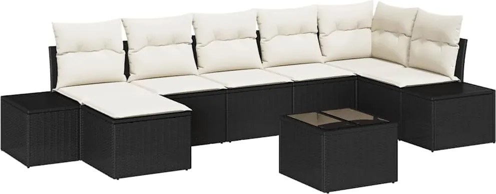 vidaXL Kerti Kanapé Szett párnával tárolóval 7 pcs Fekete polirattan