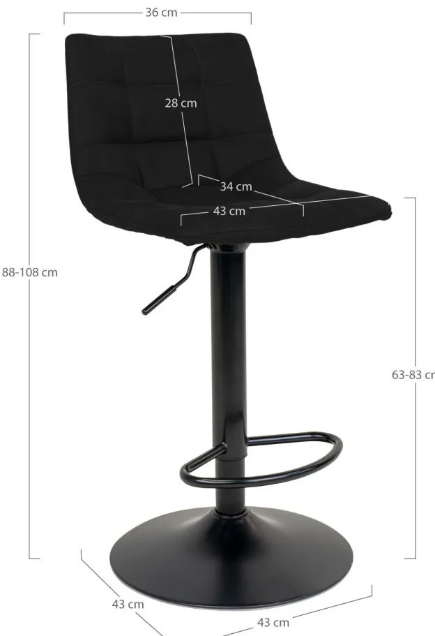 Middelfart bárszék, bársony, fekete, fekete lábak