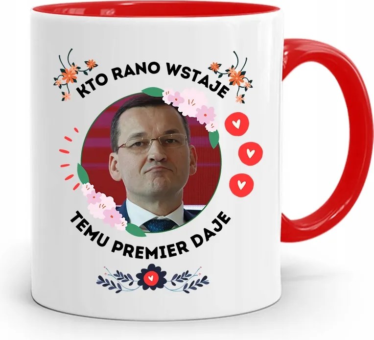 Piros Politikus Bögre Mateusz Morawiecki Miniszterelnök fényképes nyomtatással