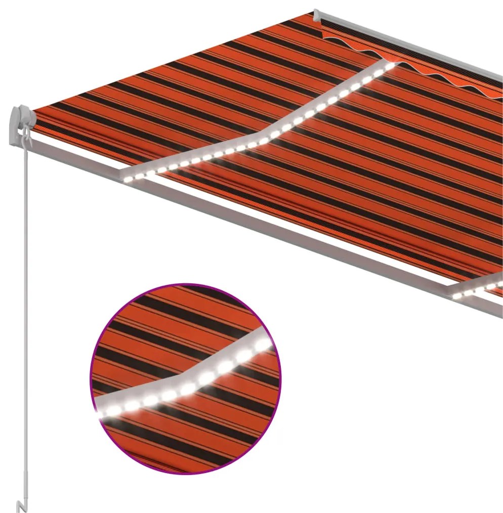 Narancssárga-barna szélérzékelős és LED-es napellenző 3x2,5 m