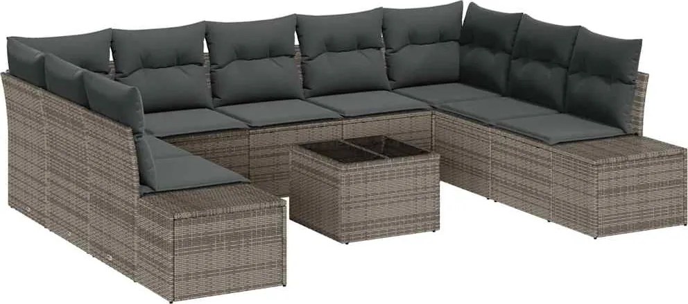 vidaXL Kerti Kanapé Szett párnával 10 pcs Szürke polirattan