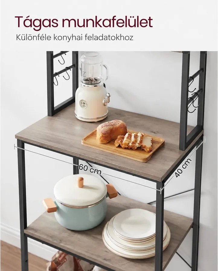 Konyhai tárolóállvány, 40 × 60 × 167 cm, greige és fekete színben