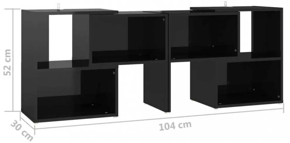 magasfényű fekete szerelt fa TV-szekrény 104 x 30 x 52 cm