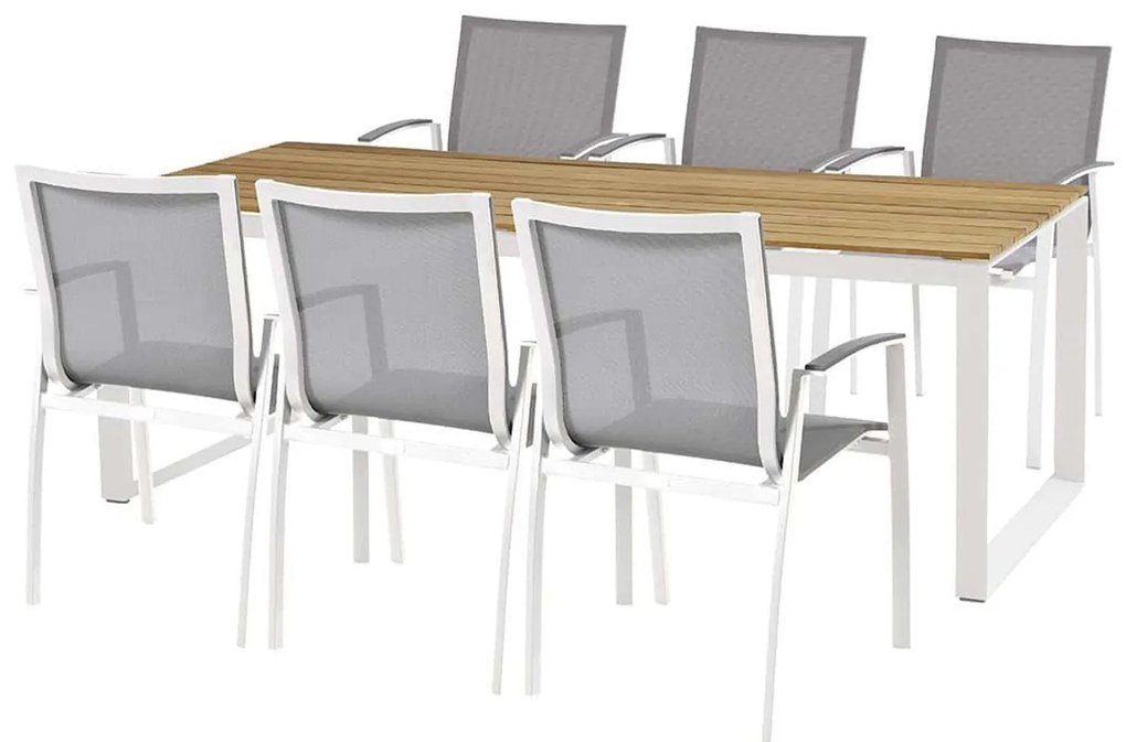 Heritage teak Torino étkezőgarnitúra fehér 1+6