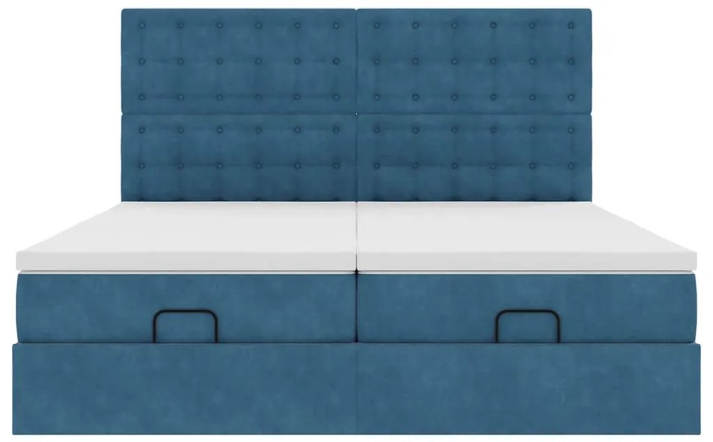 Ottomán ágykeret matracokkal Sötétkék 200x200cm bársony