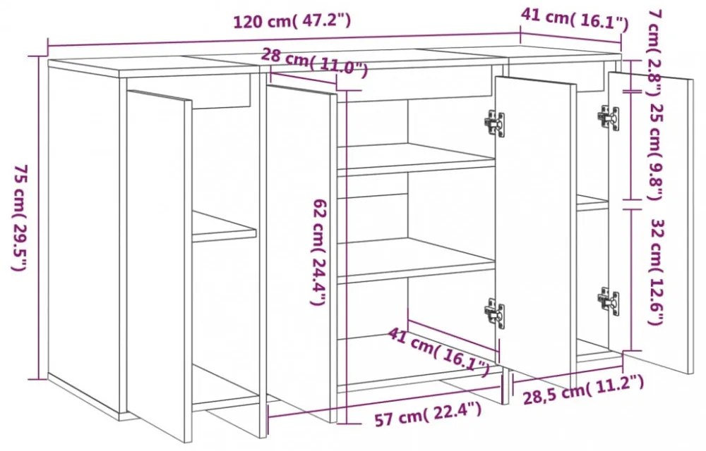 fekete forgácslap tálalószekrény 120 x 41 x 75 cm