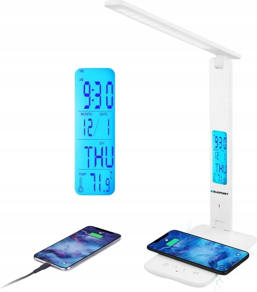Blaupunkt LBW6PRO Led fehér asztali lámpa Vezeték nélküli töltő, Usb