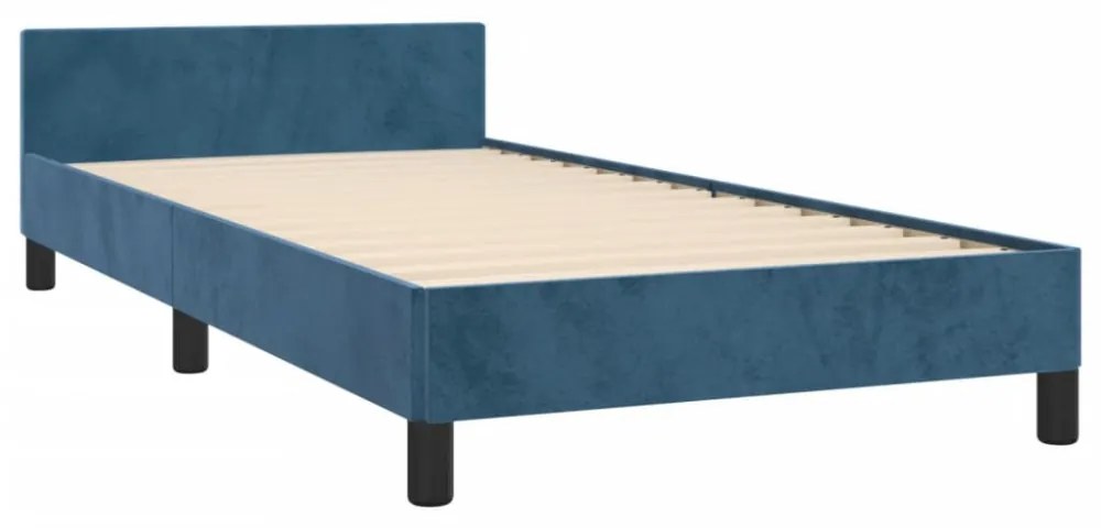 sötétkék bársony ágykeret matrac nélkül 80 x 200 cm