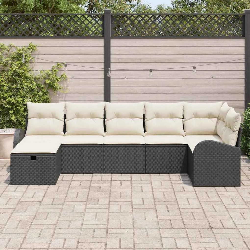 Kerti Kanapé Szett 7 pcs Fekete és krémszínű 289 x 124 x 85 cm