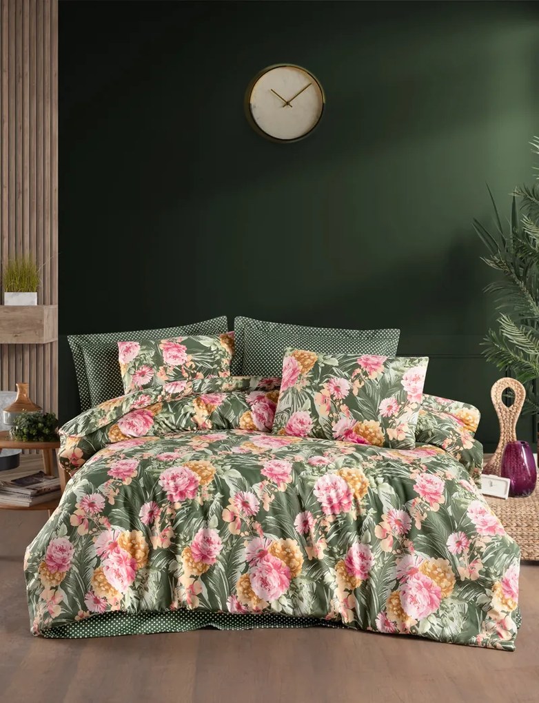 Victoria zöld pamut lepedők TiaHome - 2x Párna 90x70cm, 1x Paplan 200x220cm