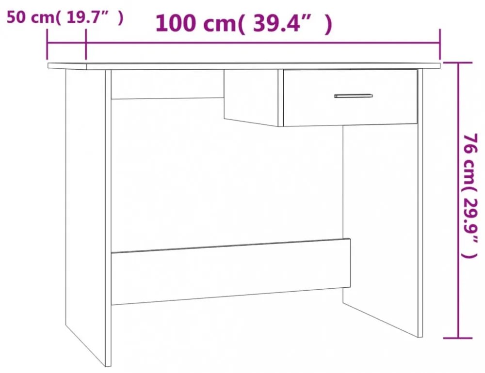 betonszürke szerelt fa íróasztal 100 x 50 x 76 cm
