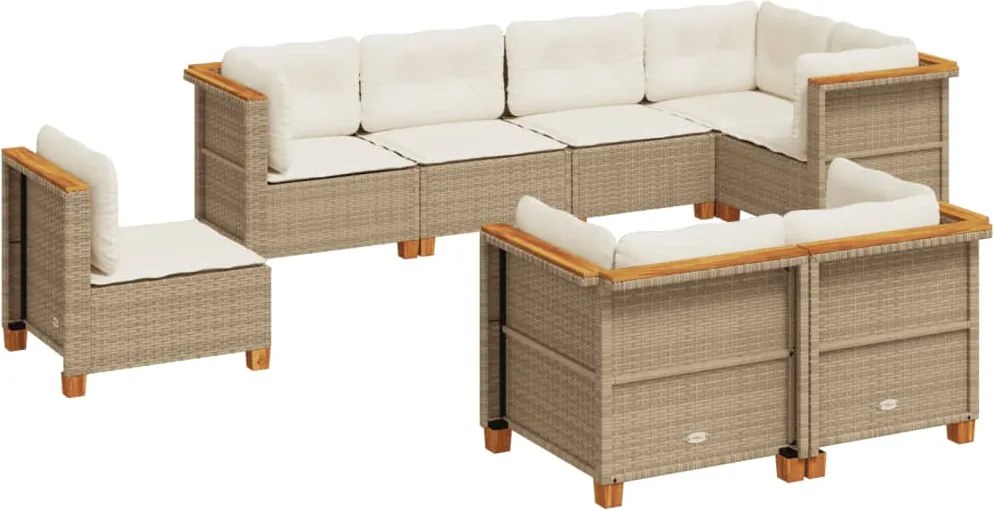 vidaXL 8 részes bézs polyrattan kerti ülőgarnitúra párnával