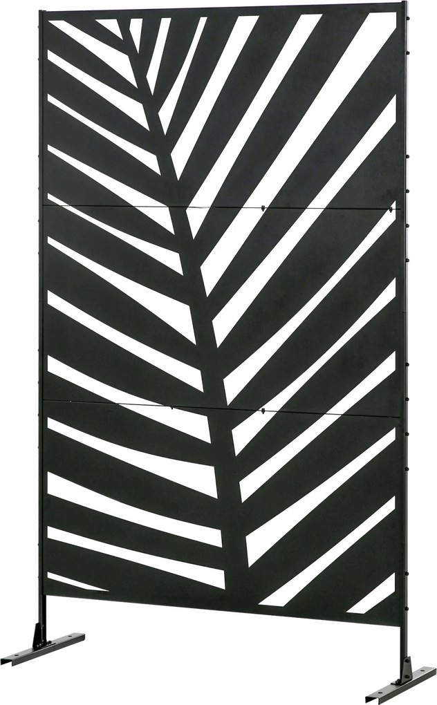 Outsunny 3 paneles helyelválasztó 122 x 198 cm Erkélyi Privát Képernyő Banánlevél Mintával Álló Partíció, 3-Paneles Acél Helyelválasztó Kerthez, Feket