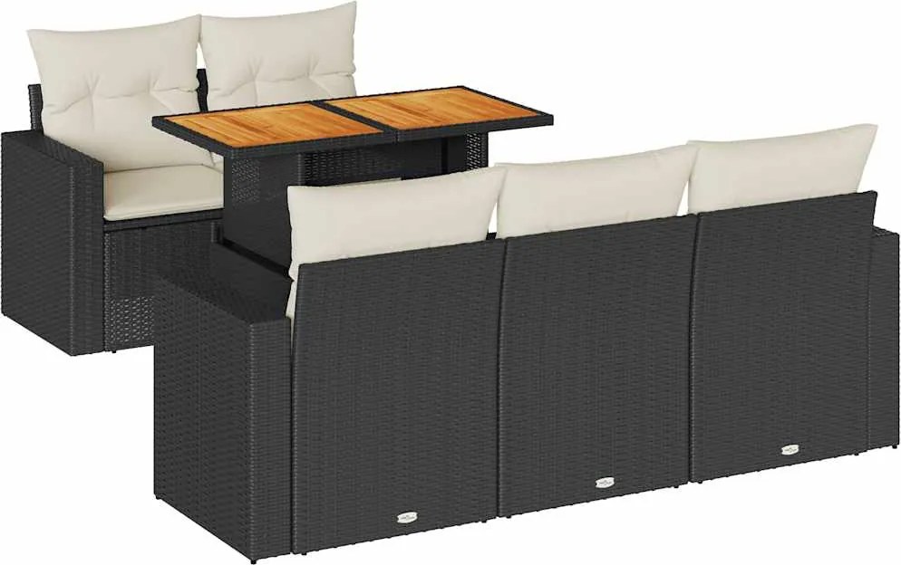 vidaXL 6 részes fekete polyrattan kerti ülőgarnitúra párnákkal