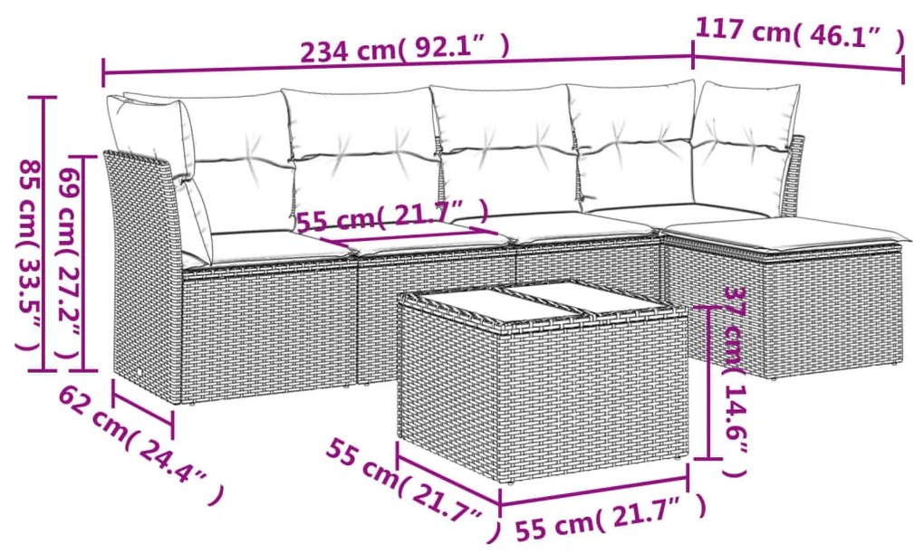 6 részes barna polyrattan kerti ülőgarnitúra párnával