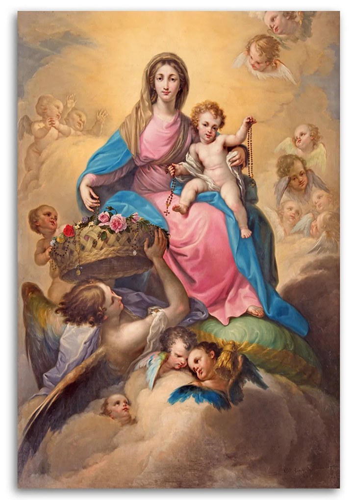 Gario Vászonkép Szuz Mária és gyermeke angyalok között, Segovia Méret: 70 x 100 cm