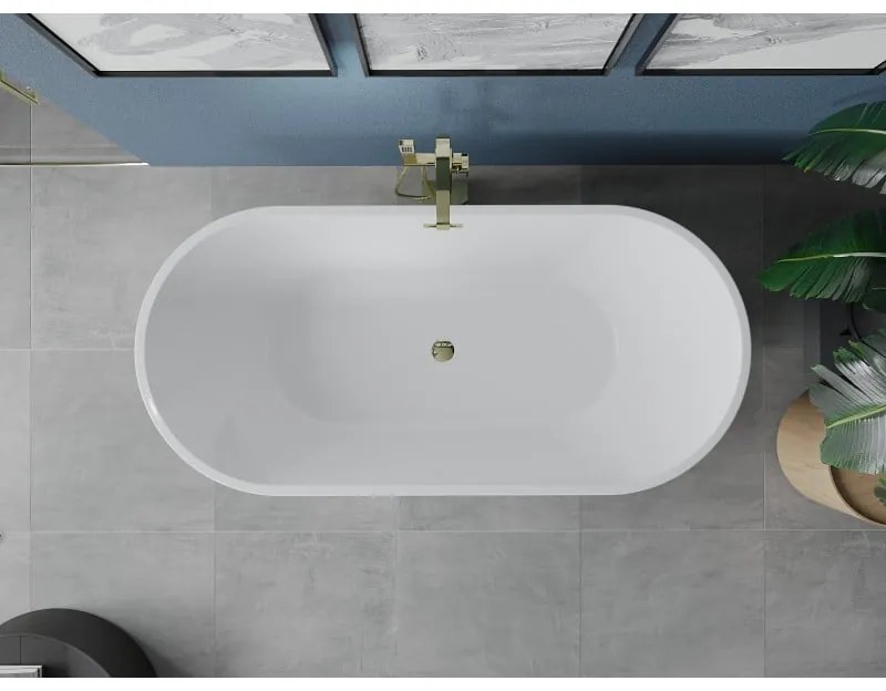 Mexen Luna, szabadon álló kád 170 x 80 cm, fehér-fekete, arany fényes túlfolyó, 52031708075-50