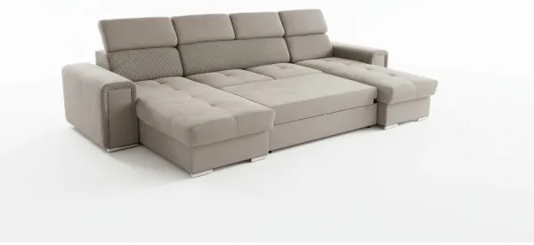 Ággyá nyitható ülőgarnitúra univerzális U-formájú sarokrésszel és tárolóval SALVADA bézs