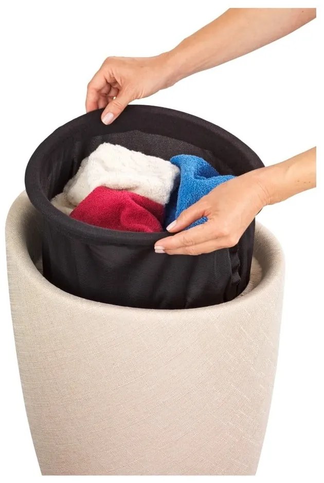 Linen Look bézs szennyestartó kosár és ülőke egyben - Wenko