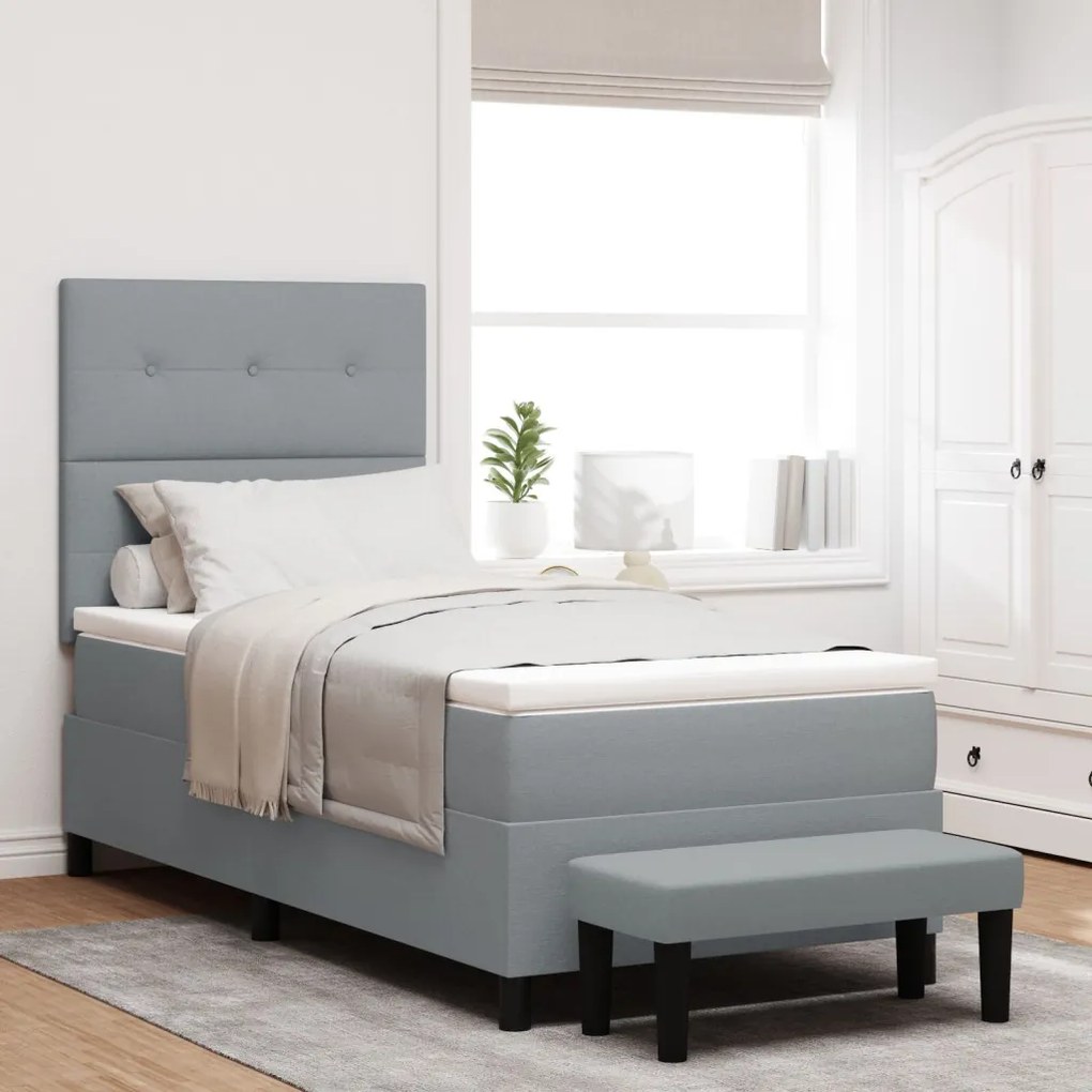 Box Spring Ágy Mattal és Padja Világosszürke 100x200 cm Szövet
