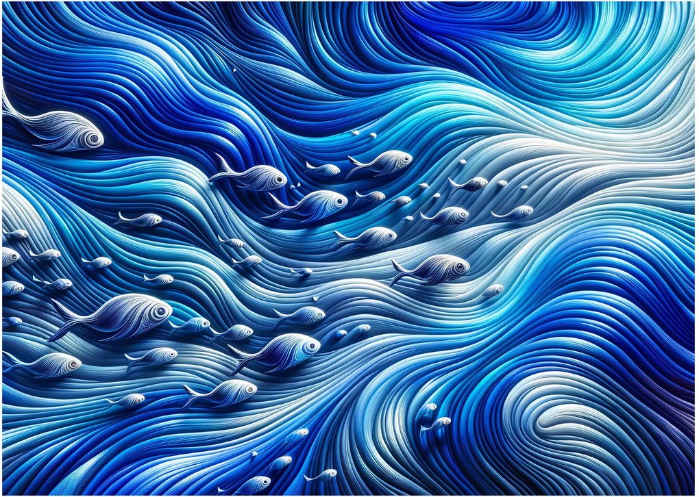 Kép – Halak a hullámokban (70x50 cm)