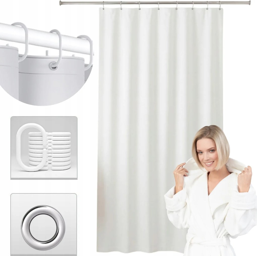 Zuhanyfüggöny 180x180 cm Fehér fürdőszobai kád zuhany kerekek