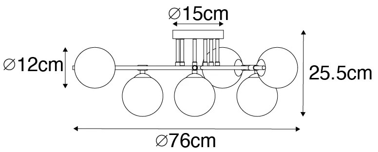Mennyezeti lámpa fekete arannyal és opál üveggel 6 lámpás - Lynn