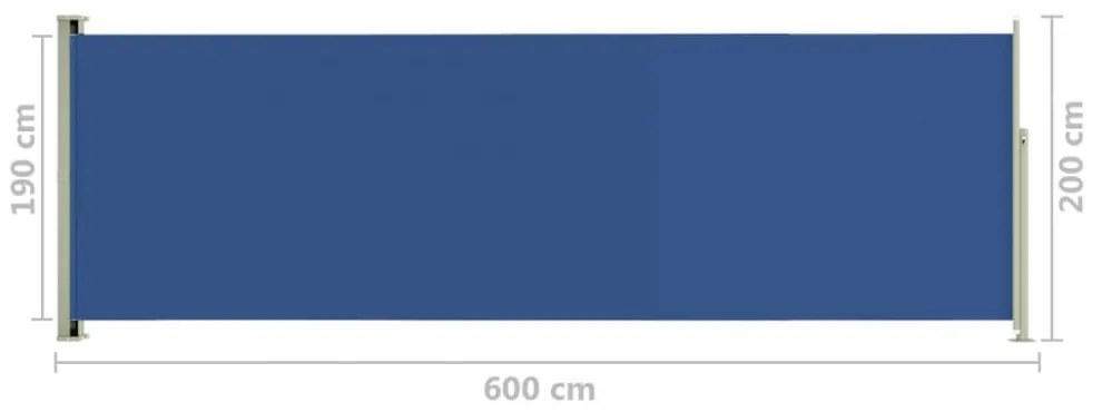 kék behúzható oldalsó terasznapellenző 200 x 600 cm